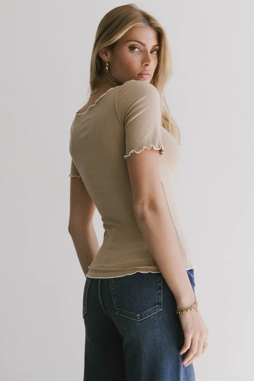 Tops | Essentials>Bohme Carly Lettuce Edge Tee in Taupe