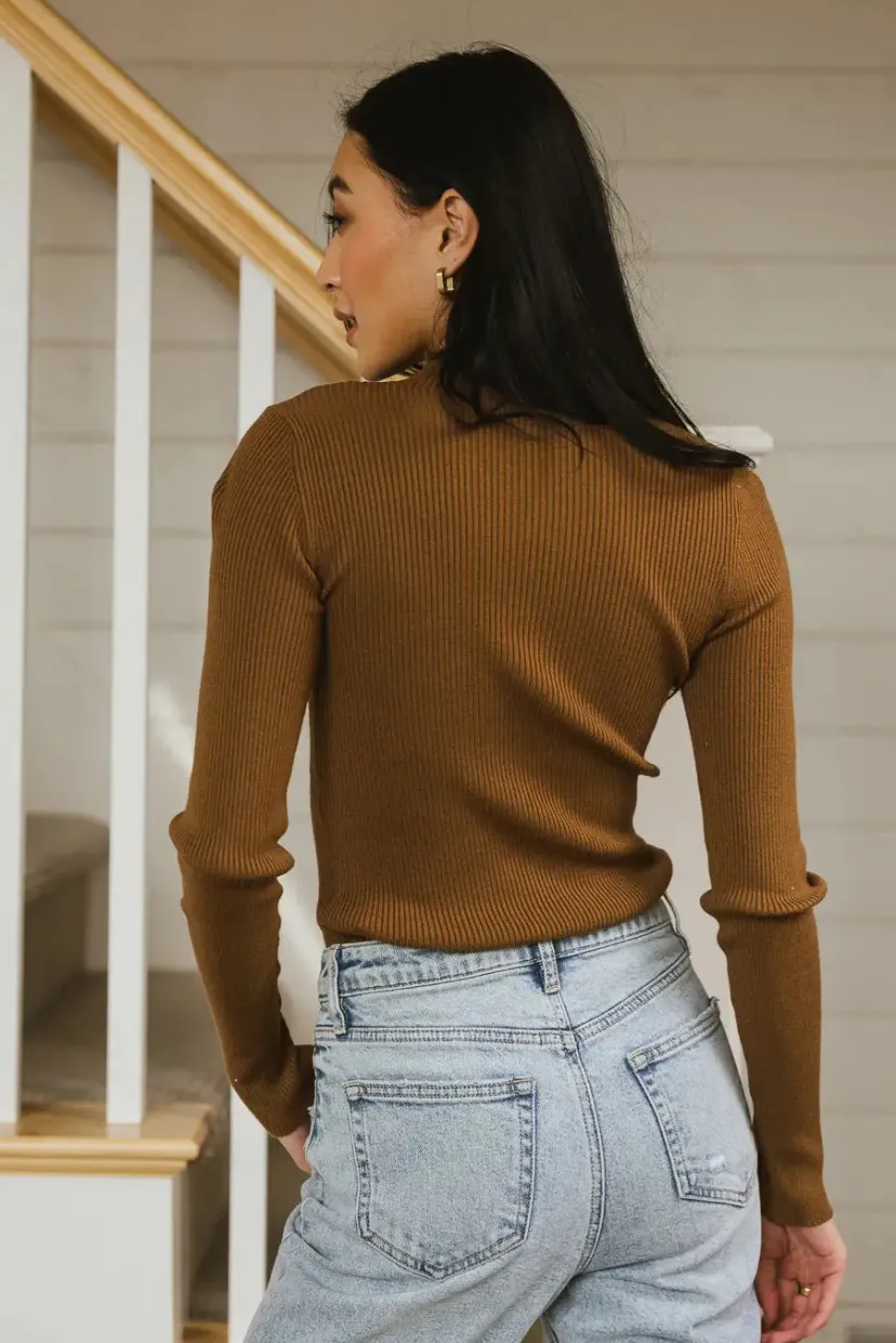 Tops | Sweaters>Bohme Caroline Mock Neck Sweater in Brown