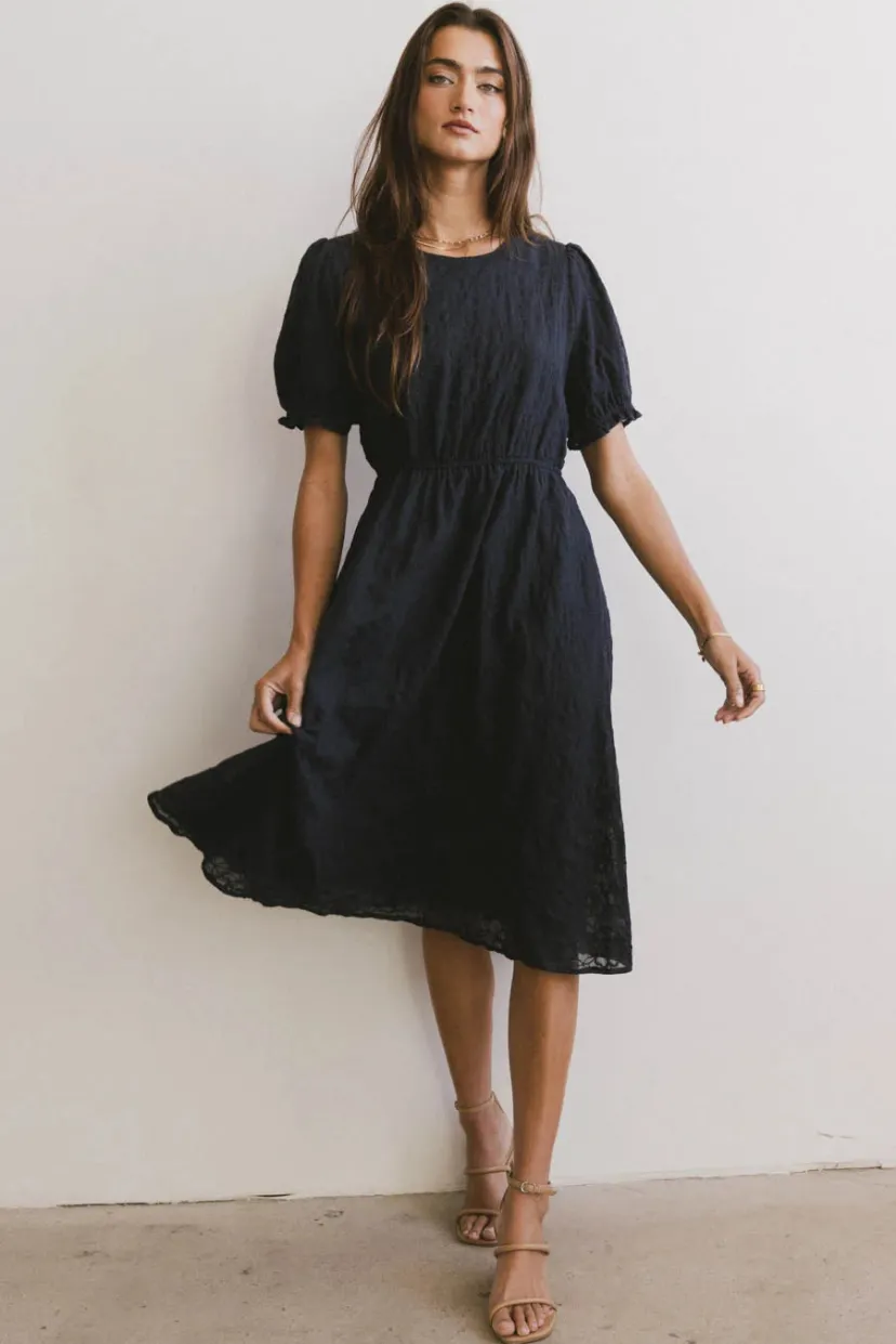 Dresses | Midi Dresses>Bohme Cecy Embroidered Midi Dress in Navy