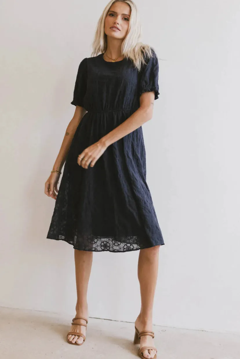 Dresses | Midi Dresses>Bohme Cecy Embroidered Midi Dress in Navy