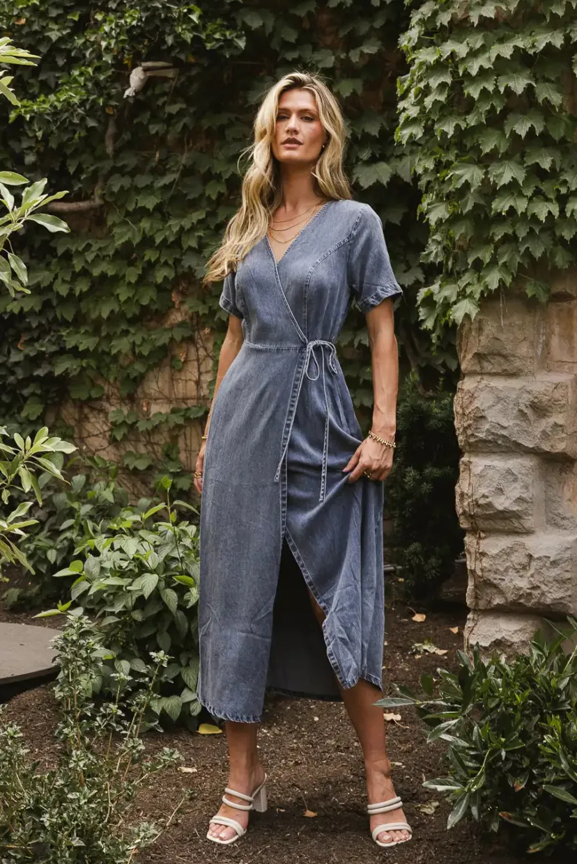 Dresses>Bohme Chance Denim Wrap Dress