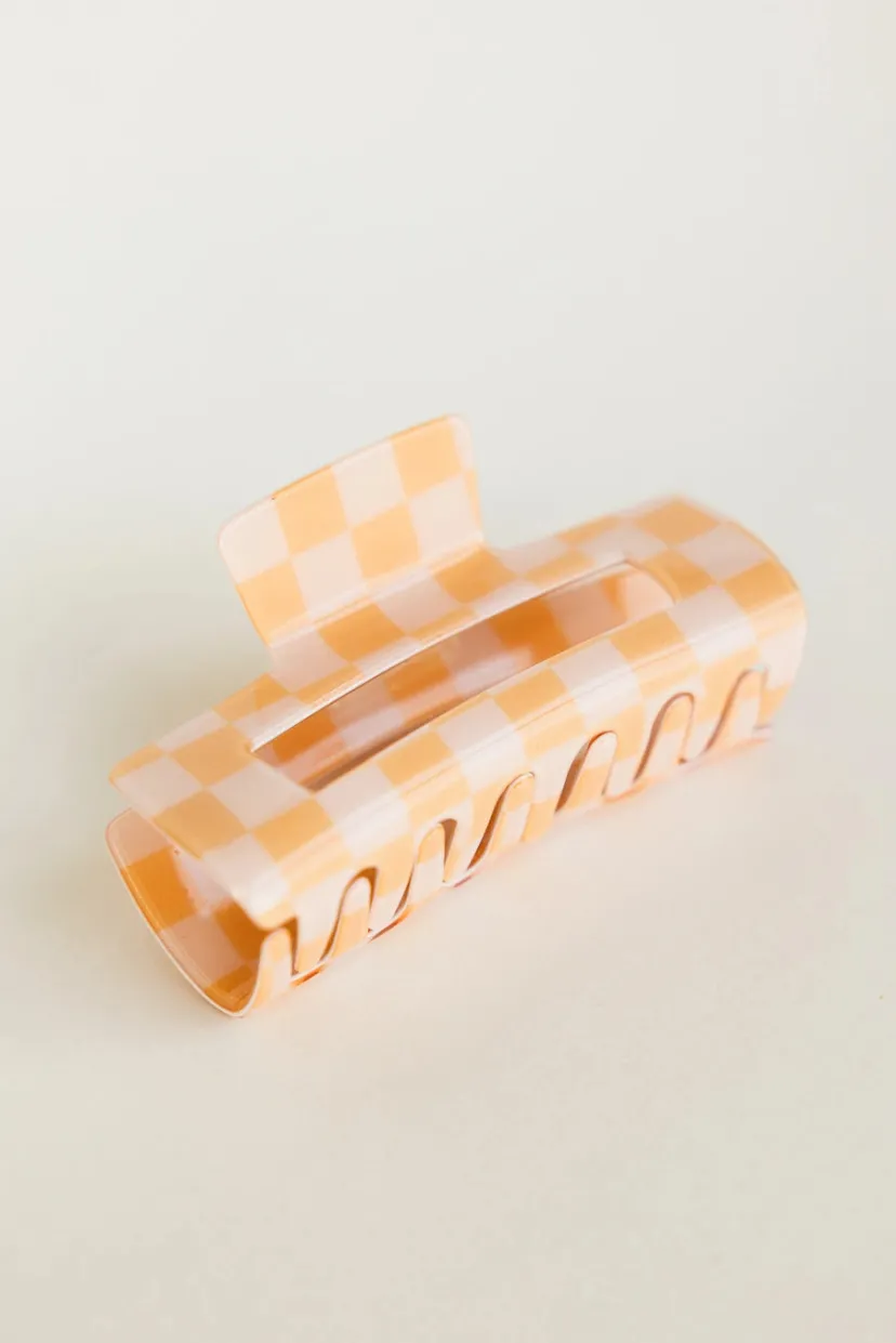 Hair Accessories>Bohme Checkered Rectangle Claw Clip in Peach