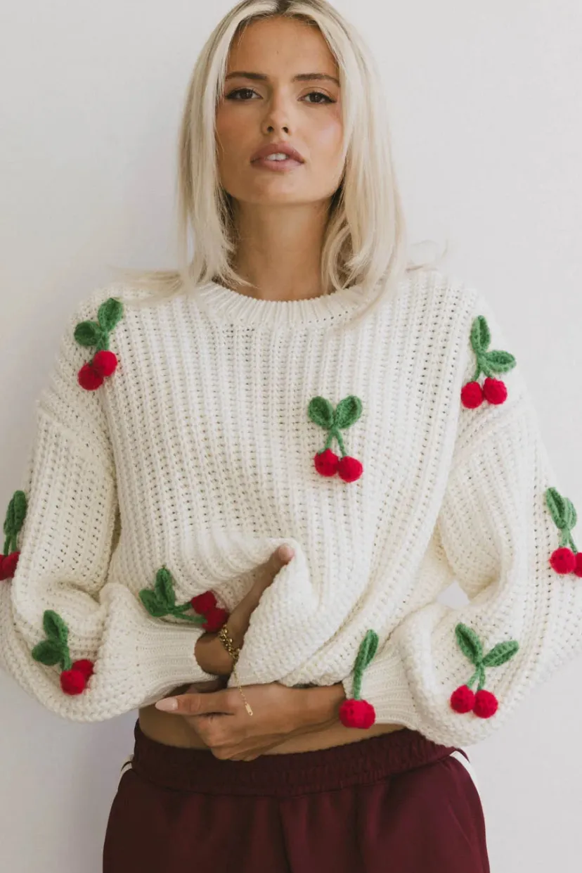 Tops | Sweaters>Bohme Cherry Knit Sweater Cream