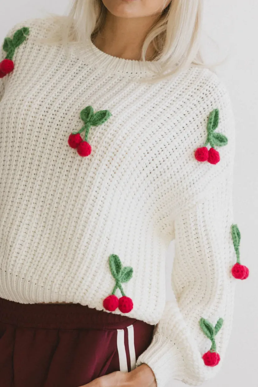 Tops | Sweaters>Bohme Cherry Knit Sweater Cream