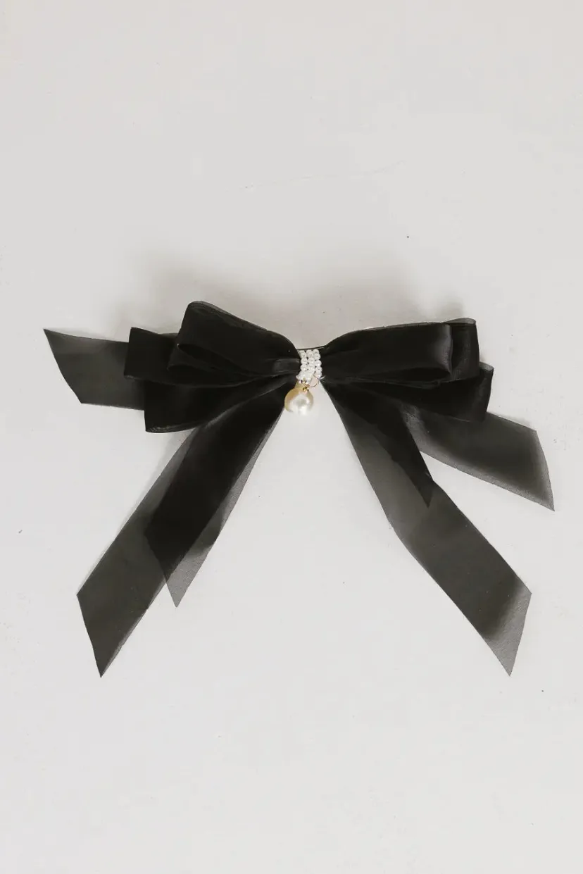 Hair Accessories>Bohme Chiffon Bow Hair Clip in Black