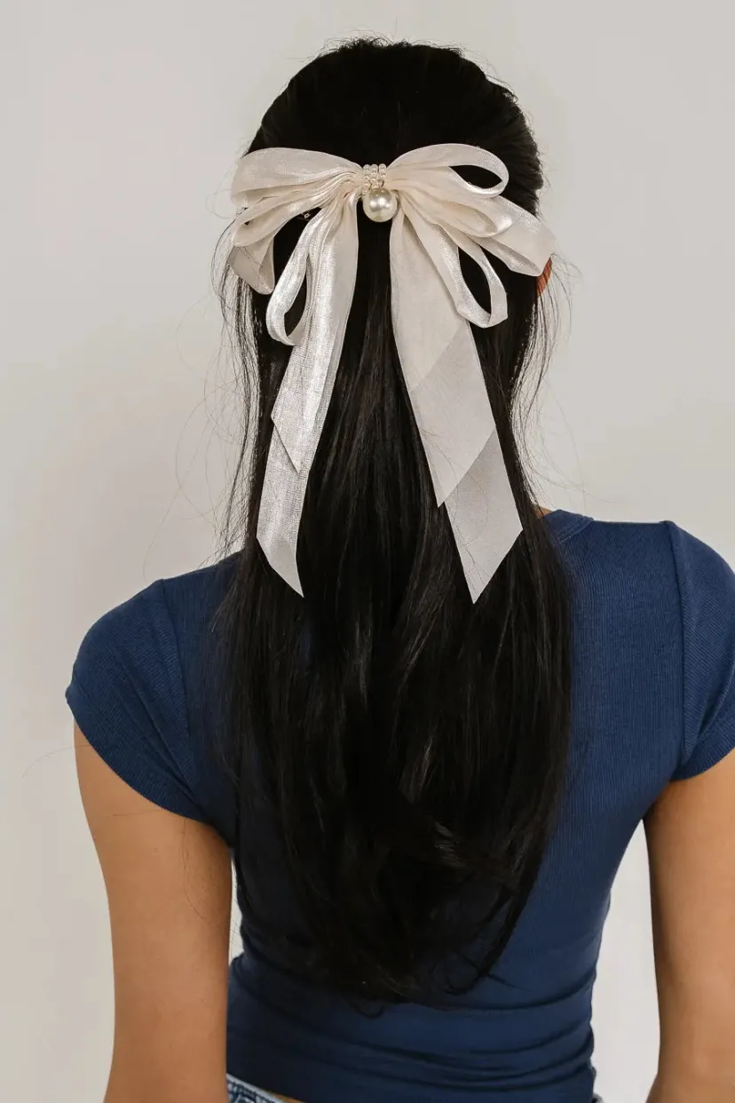 Hair Accessories>Bohme Chiffon Bow Hair Clip in Champagne