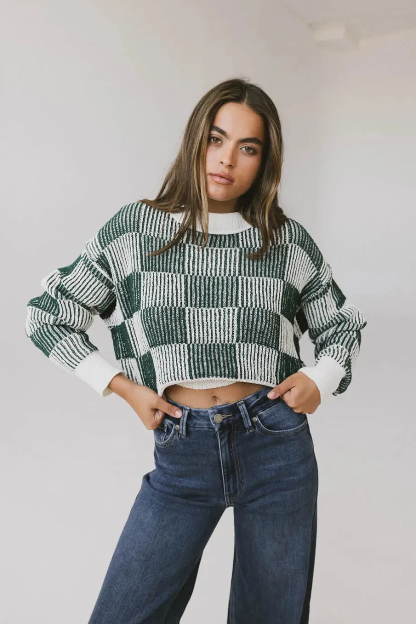 Tops | Sweaters>Bohme Cielo Checkered Sweater in Green