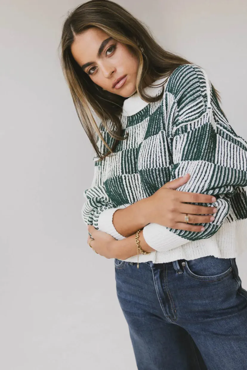 Tops | Sweaters>Bohme Cielo Checkered Sweater in Green