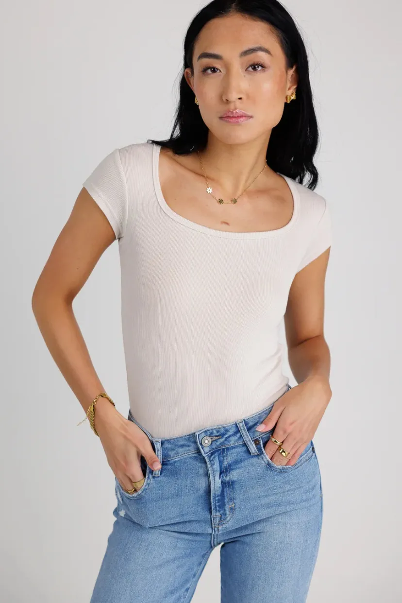 Tops | Essentials>Bohme Clara Square Neck Bodysuit in - FINAL SALE Bone