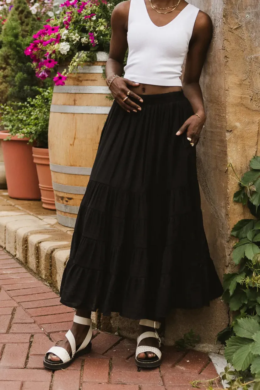 Skirts | All Bottoms>Bohme Cody Ann Tiered Skirt in Black