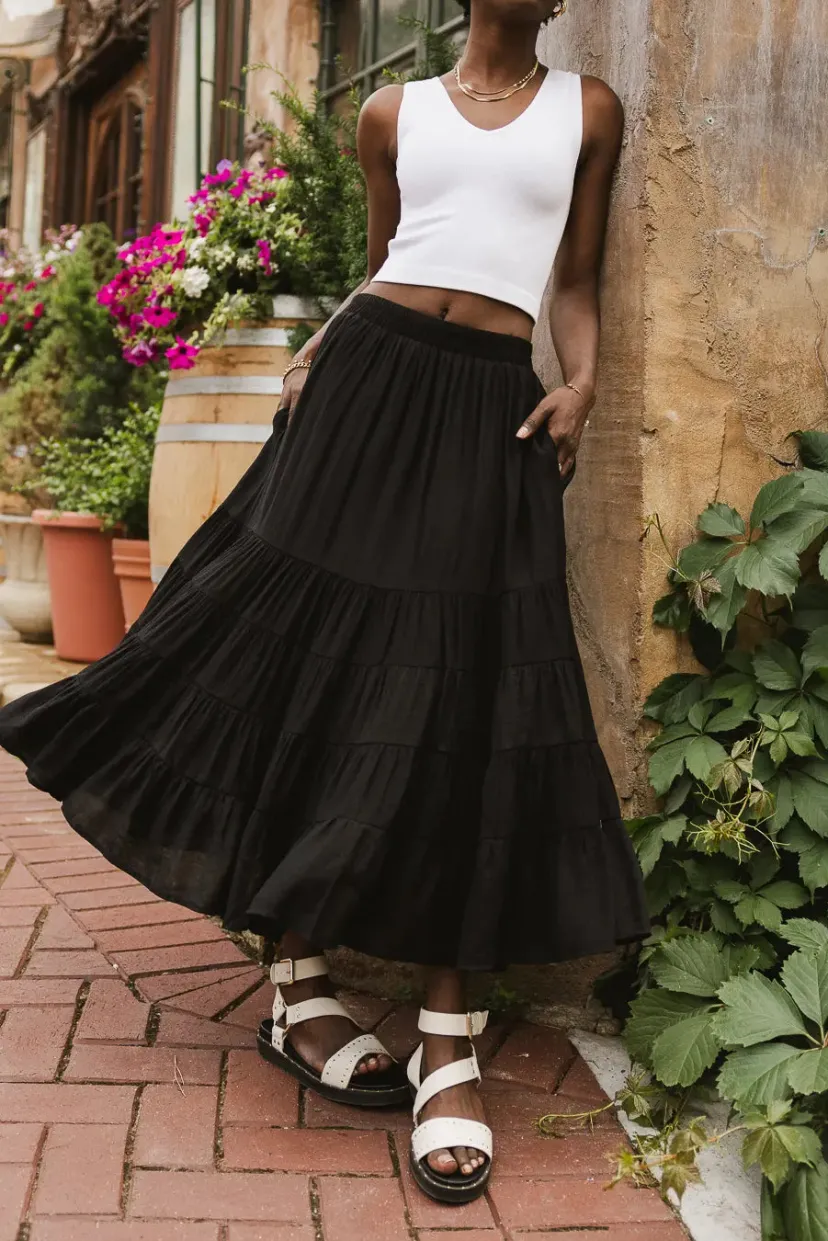 Skirts | All Bottoms>Bohme Cody Ann Tiered Skirt in Black