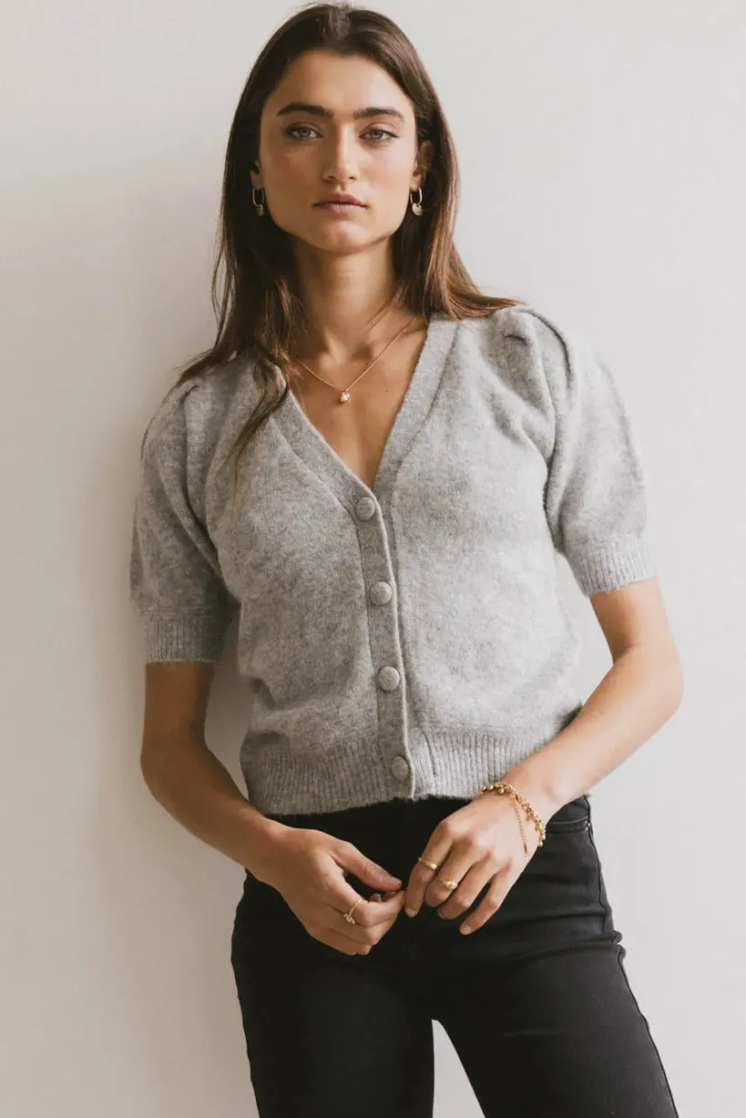 Tops | Sweaters>Bohme Colletta Short Sleeve Cardigan in Heather Grey Heathergrey