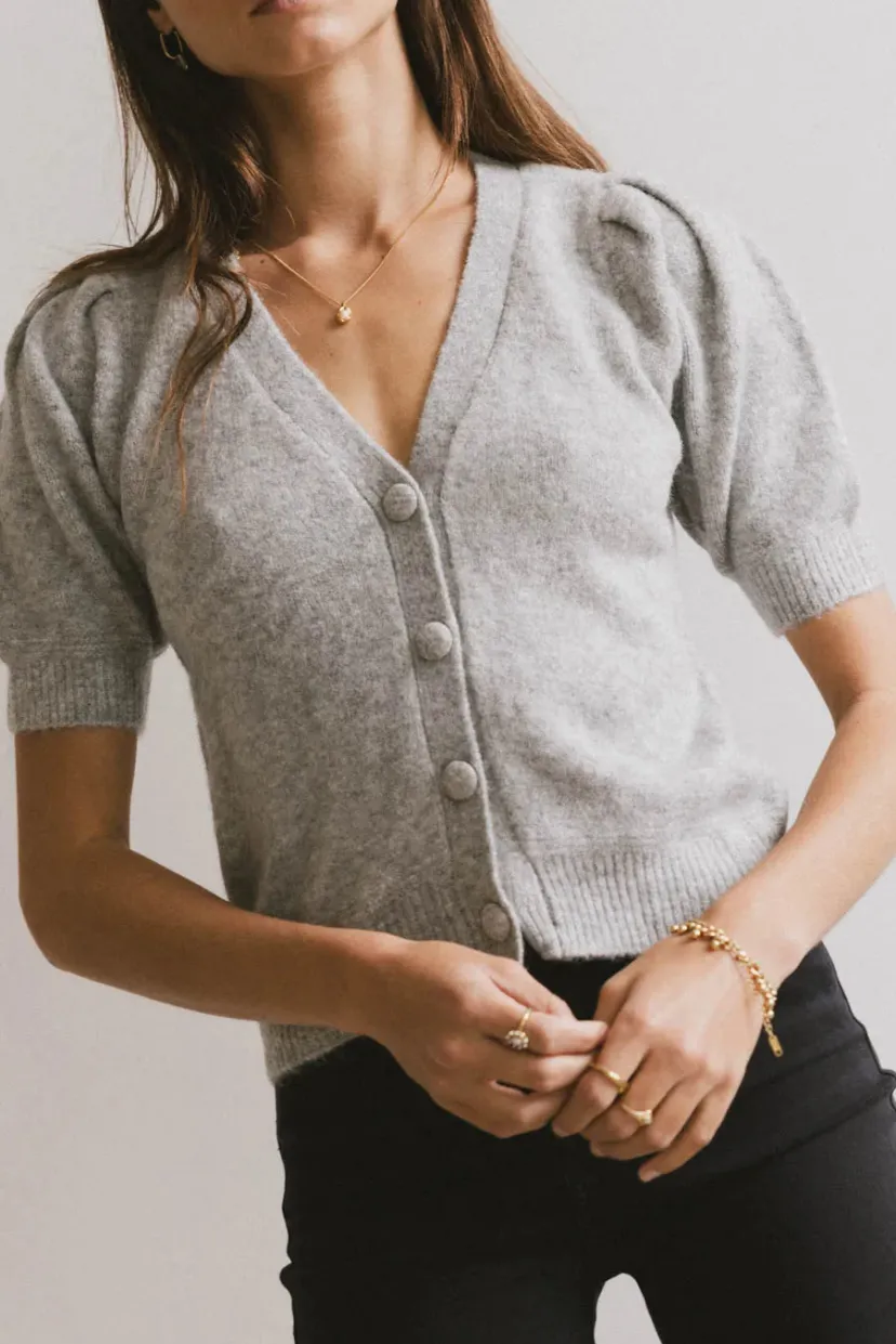 Tops | Sweaters>Bohme Colletta Short Sleeve Cardigan in Heather Grey Heathergrey