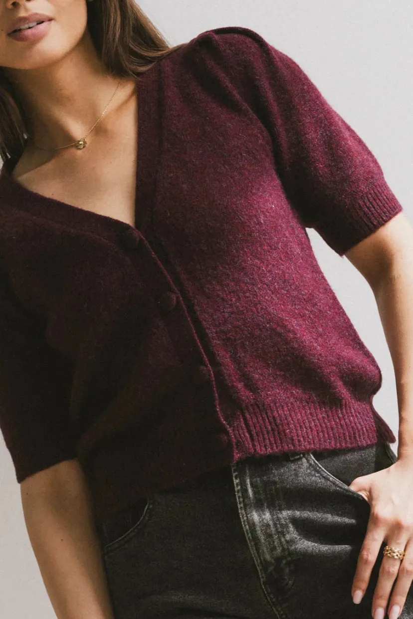 Tops | Sweaters>Bohme Colletta Short Sleeve Cardigan in Wine