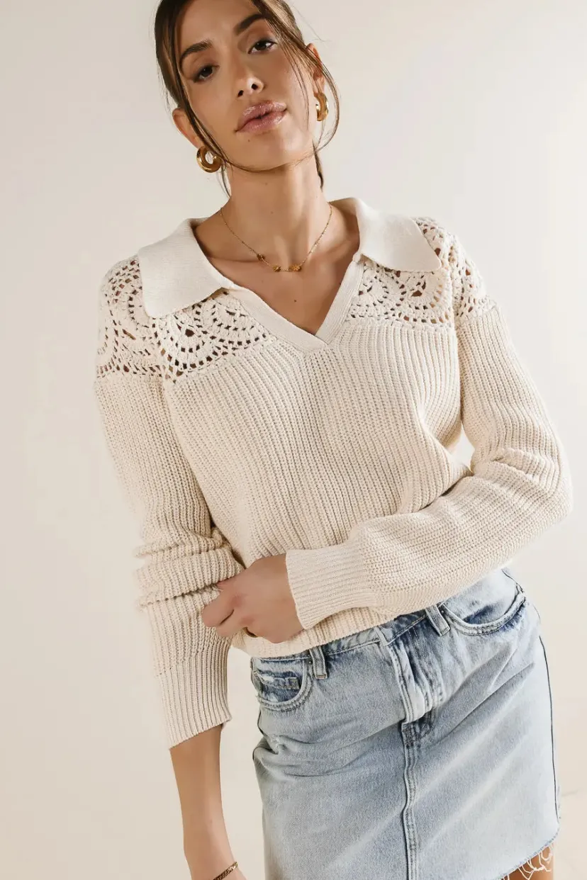 Tops | Sweaters>Bohme Crochet Collared Sweater