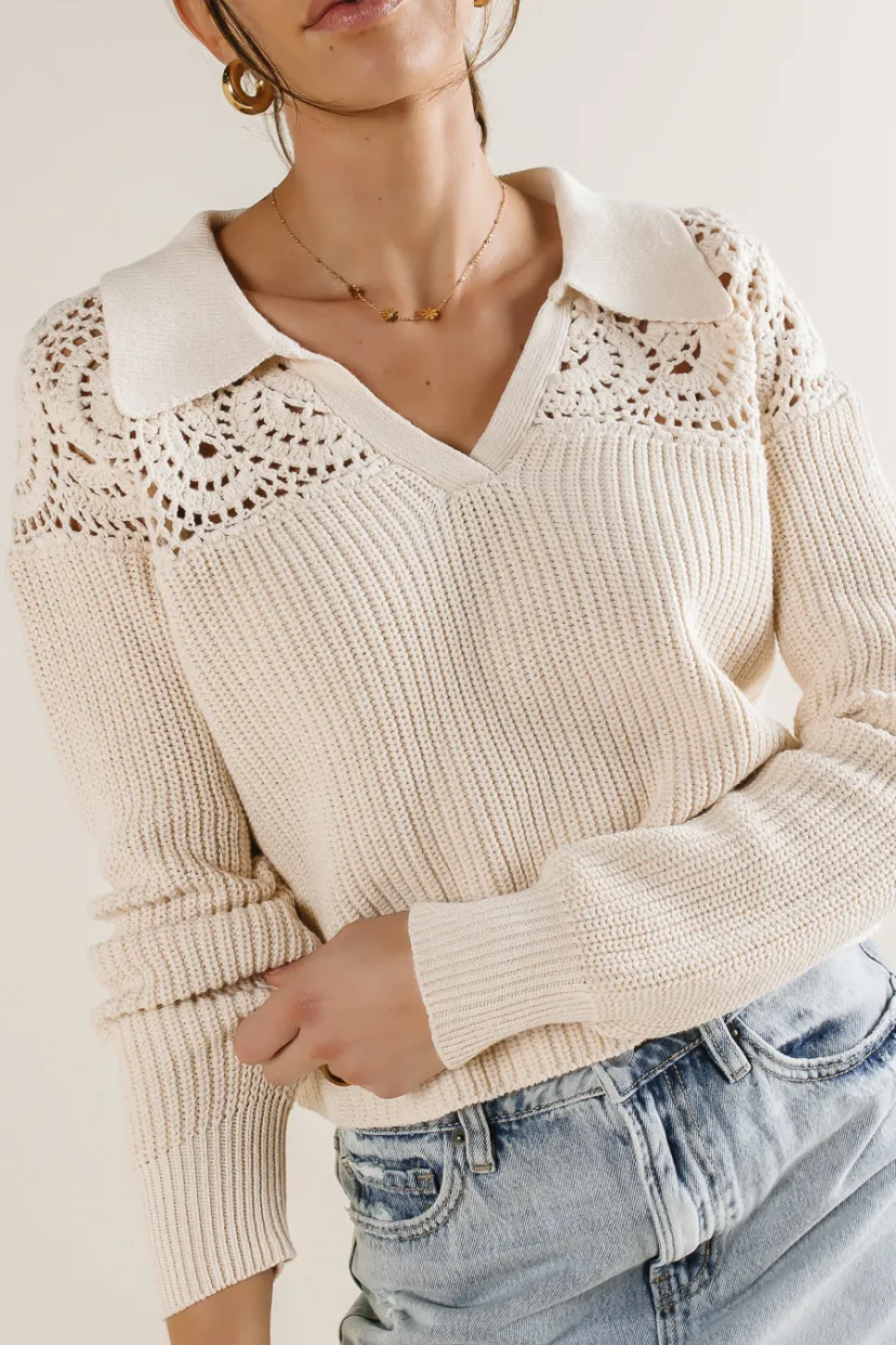 Tops | Sweaters>Bohme Crochet Collared Sweater