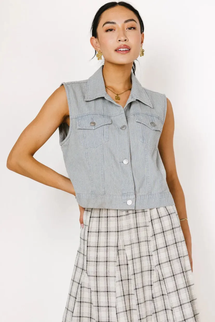 Vests>Bohme Daphne Striped Denim Vest