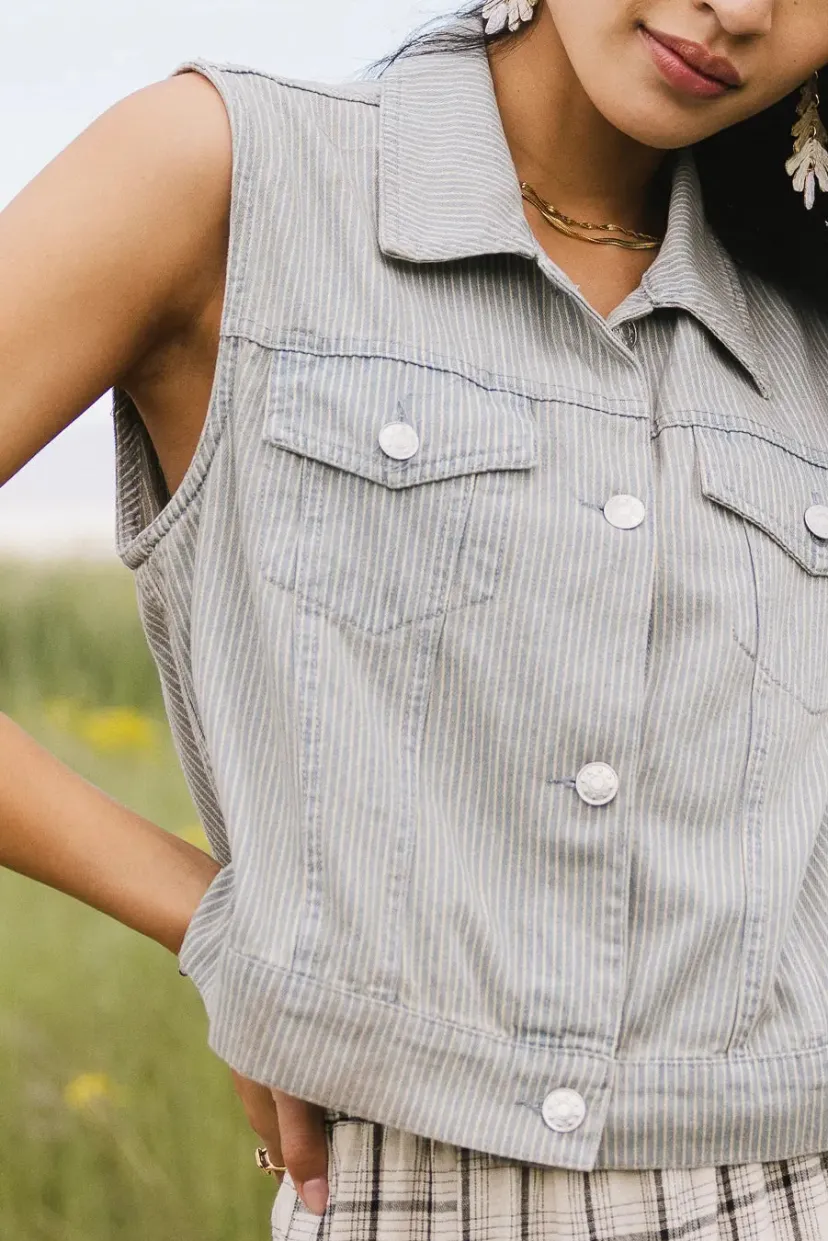 Vests>Bohme Daphne Striped Denim Vest