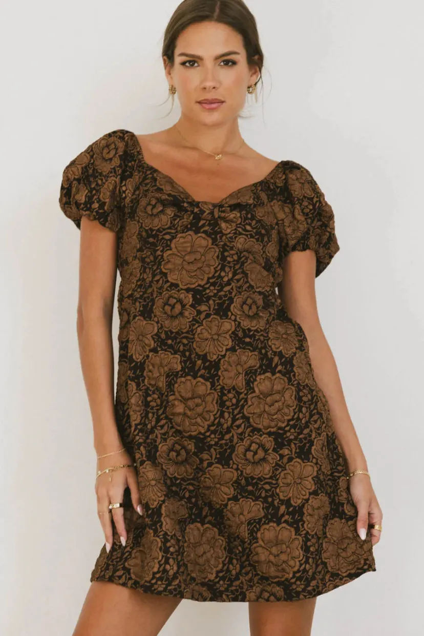 Dresses | Mini Dresses>Bohme Darcella Floral Mini Dress in Brown