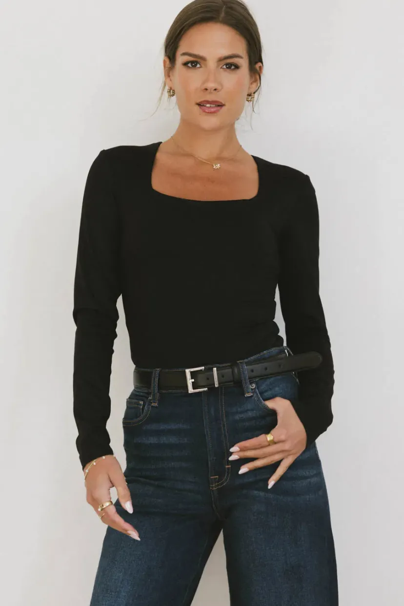 Essentials | Tees & Tanks>Bohme Demi Square Neck Bodysuit in Black