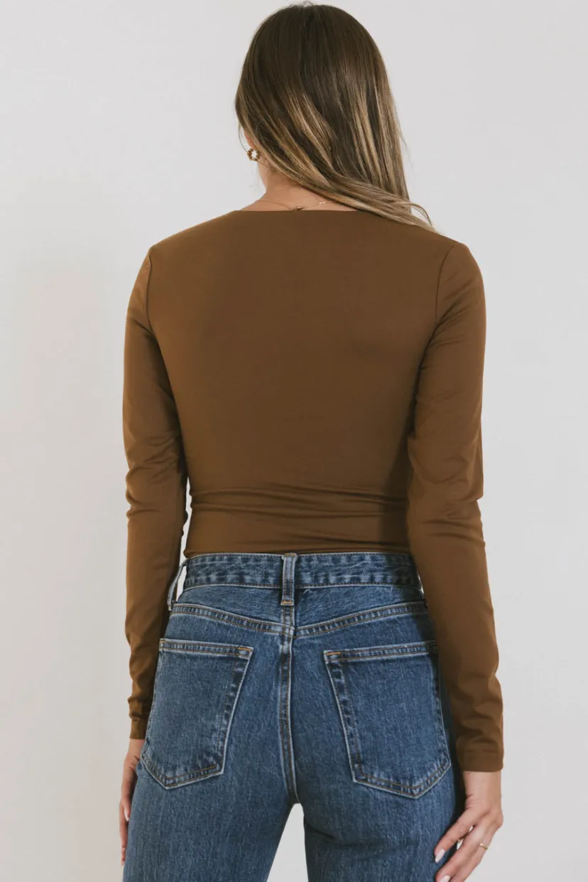 Tops | Essentials>Bohme Demi Square Neck Bodysuit in Brown