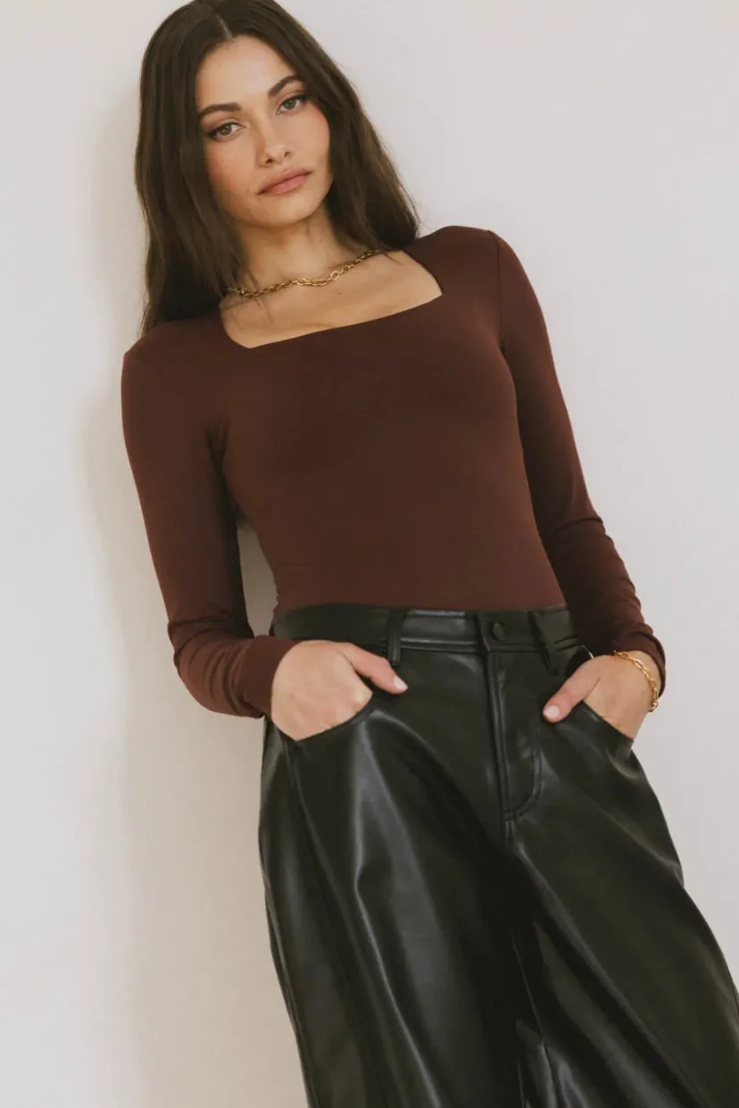 Essentials>Bohme Demi Square Neck Bodysuit in Red-brown