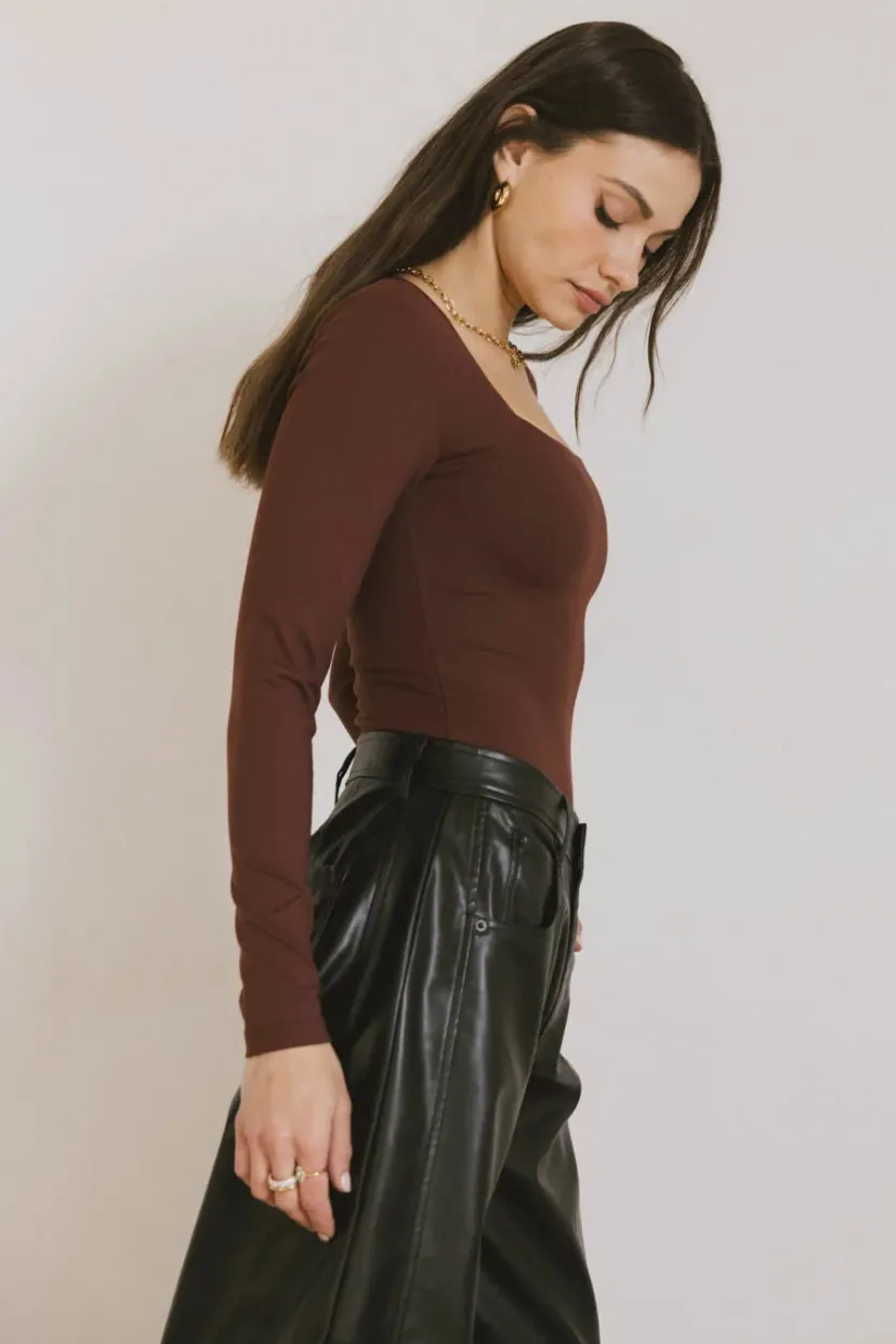 Essentials>Bohme Demi Square Neck Bodysuit in Red-brown