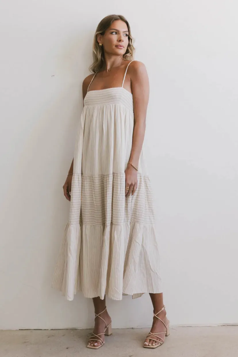 Dresses>Bohme Demi Striped Midi Dress in Natural