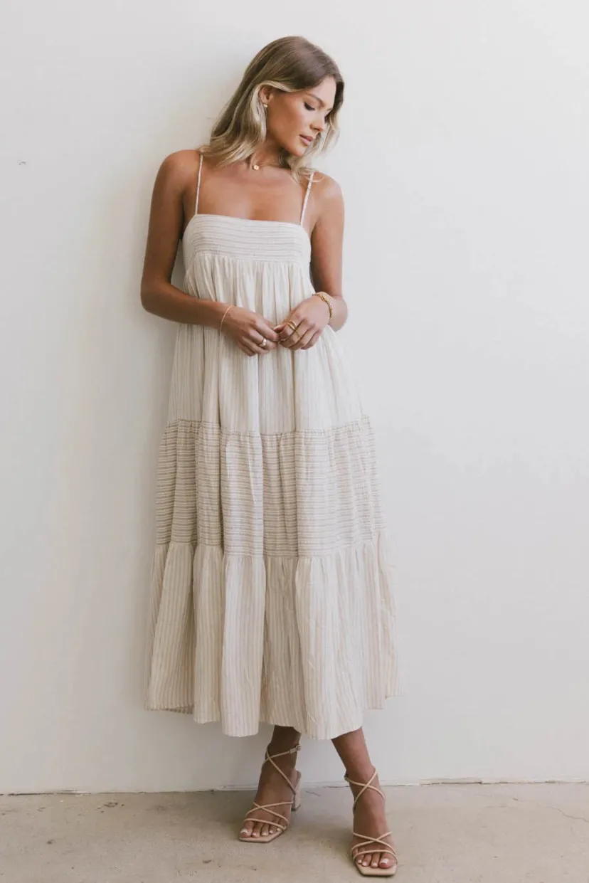 Dresses>Bohme Demi Striped Midi Dress in Natural