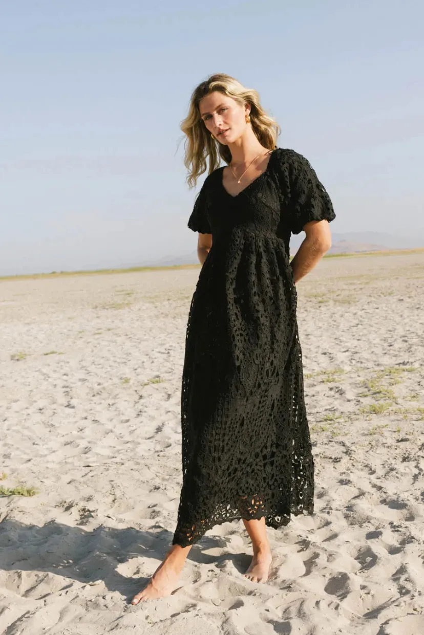 Dresses | Maxi Dresses>Bohme Devon Eyelet Lace Maxi Dress in Black