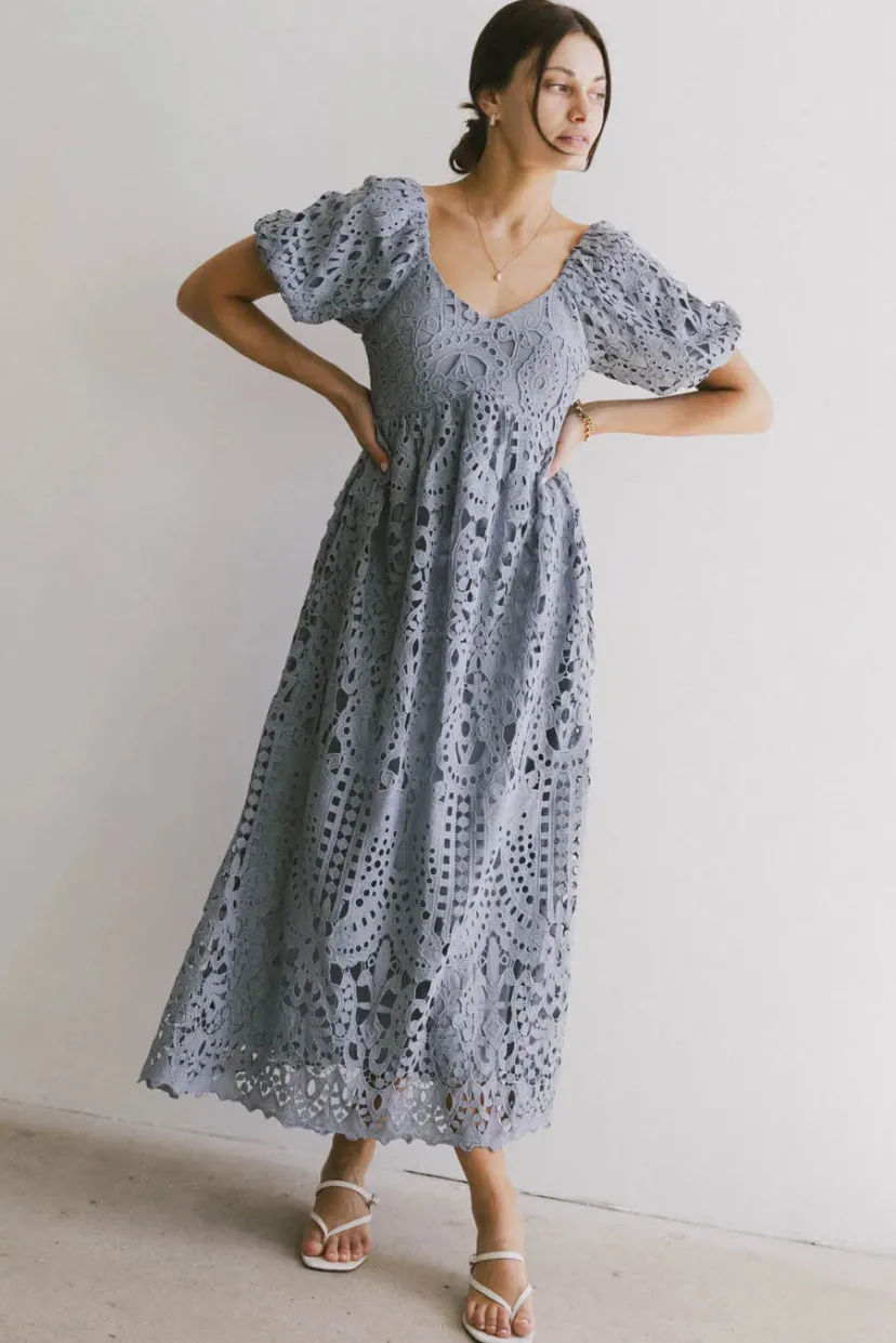 Dresses | Maxi Dresses>Bohme Devon Eyelet Lace Maxi Dress in Blue