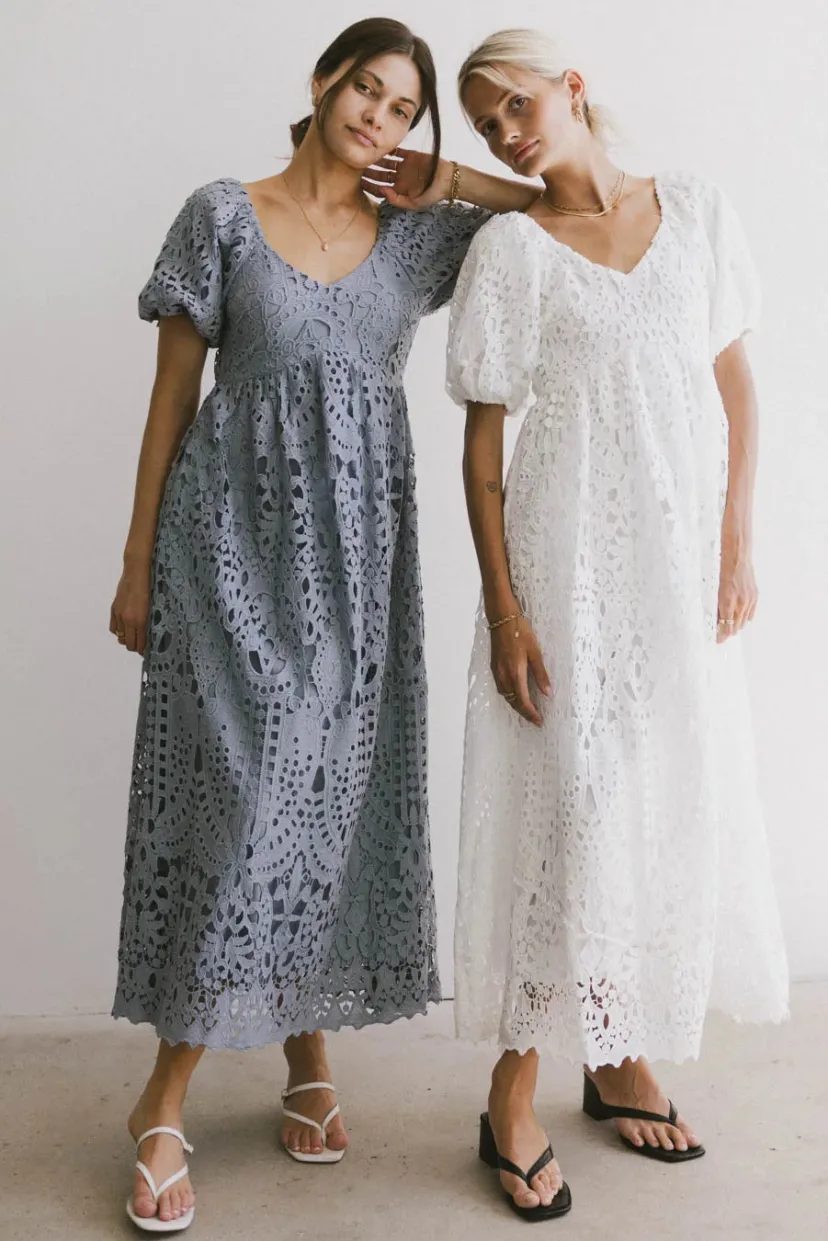 Dresses | Maxi Dresses>Bohme Devon Eyelet Lace Maxi Dress in Blue