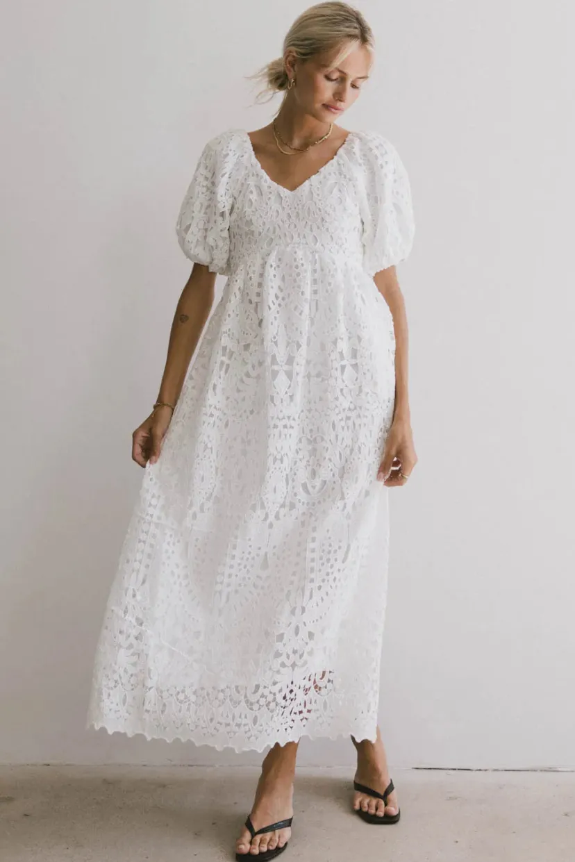 Dresses | Maxi Dresses>Bohme Devon Eyelet Lace Maxi Dress in Ivory