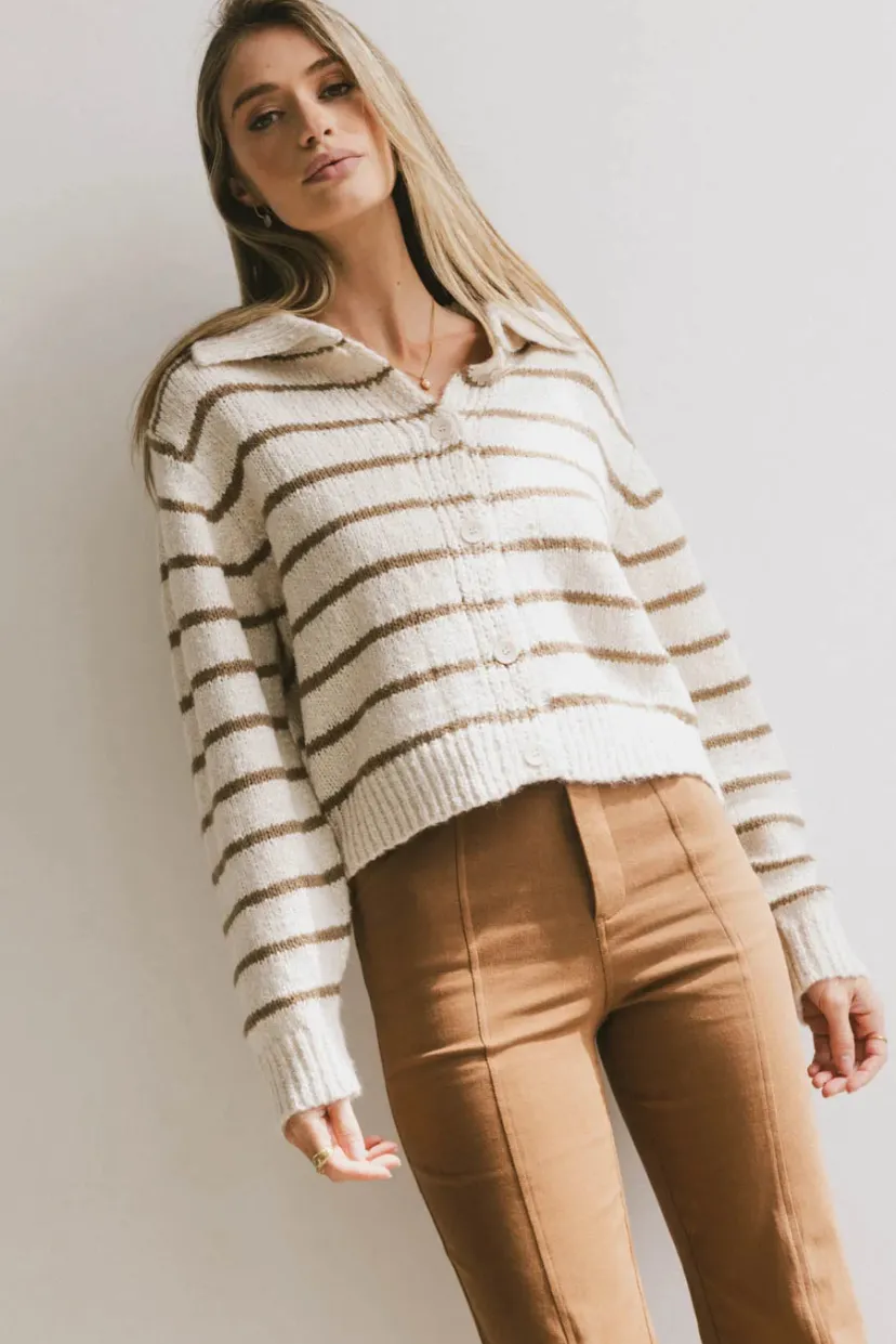 Sweaters | Cardigans>Bohme Dolly Striped Knit Cardigan in Olive