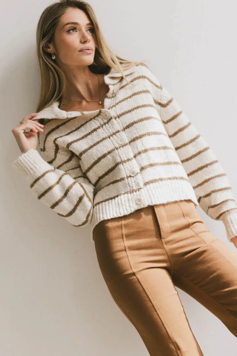 Sweaters | Cardigans>Bohme Dolly Striped Knit Cardigan in Olive