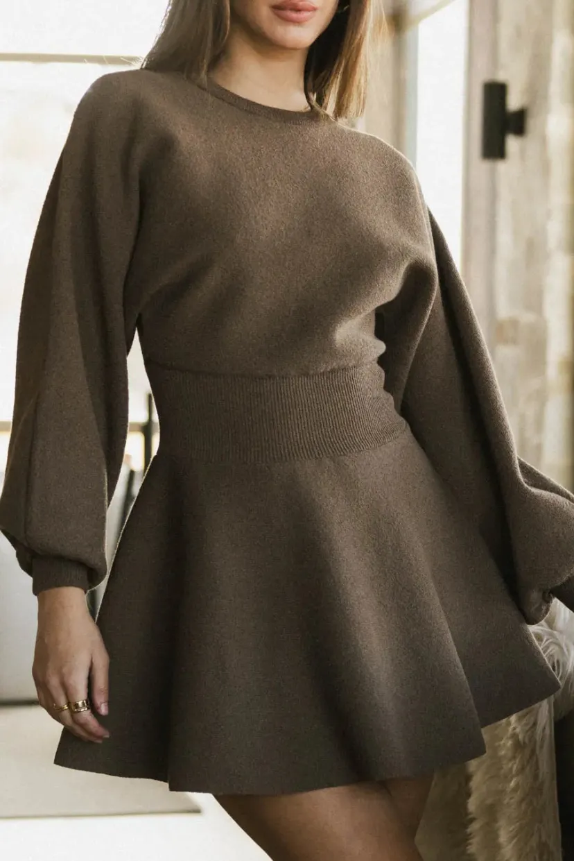 Dresses | Mini Dresses>Bohme Dolores Knit Mini Dress in Mocha