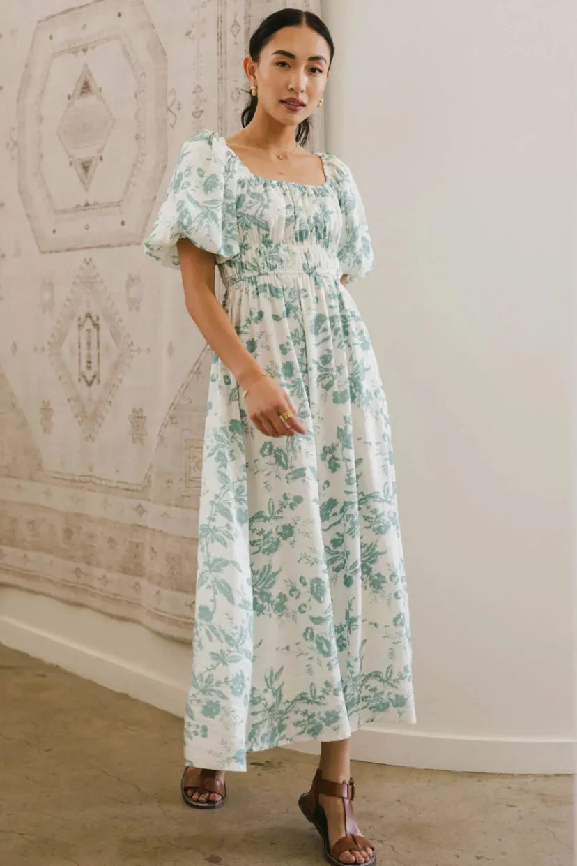 Dresses>Bohme Dorothea Floral Midi Dress in Teal