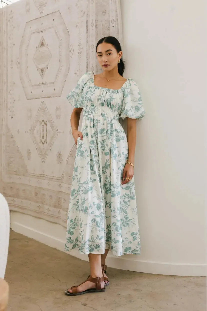 Dresses>Bohme Dorothea Floral Midi Dress in Teal