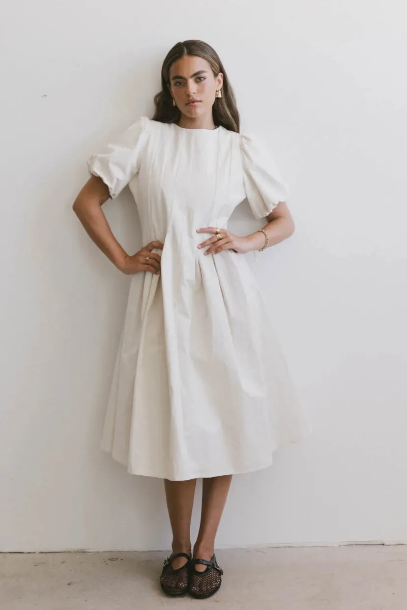 Dresses | Midi Dresses>Bohme Eliana Pleated Midi Dress in Cream