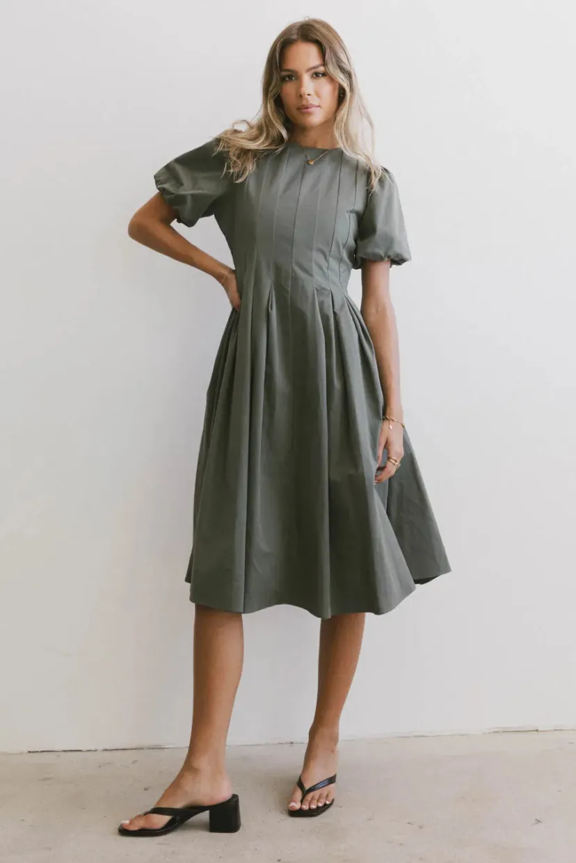 Dresses>Bohme Eliana Pleated Midi Dress in Sage