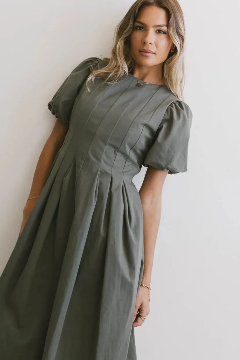 Dresses>Bohme Eliana Pleated Midi Dress in Sage