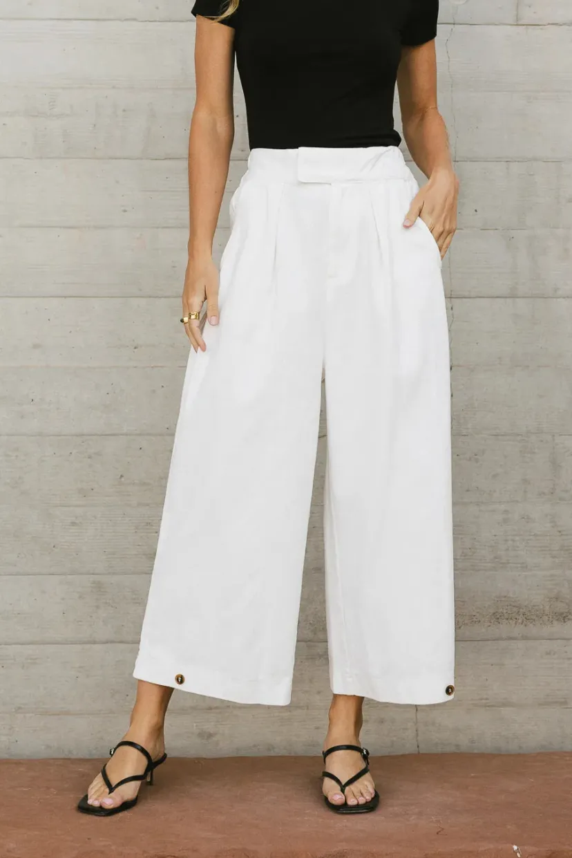 Pants | All Bottoms>Bohme Elke Button Slacks in - FINAL SALE White