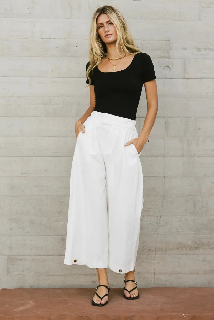 Pants | All Bottoms>Bohme Elke Button Slacks in - FINAL SALE White