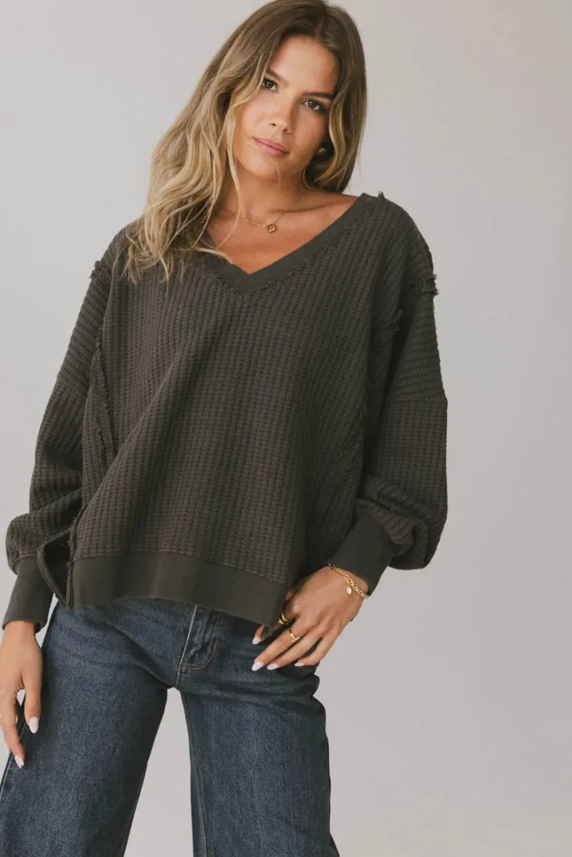 Tops>Bohme Ellis Waffle Knit Top in Charcoal