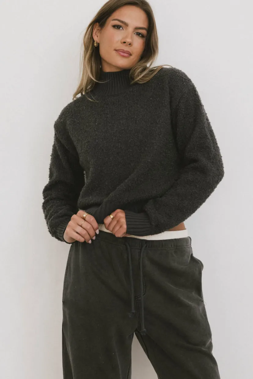 Tops | Sweaters>Bohme Eloise Mock Neck Sweater in Charcoal