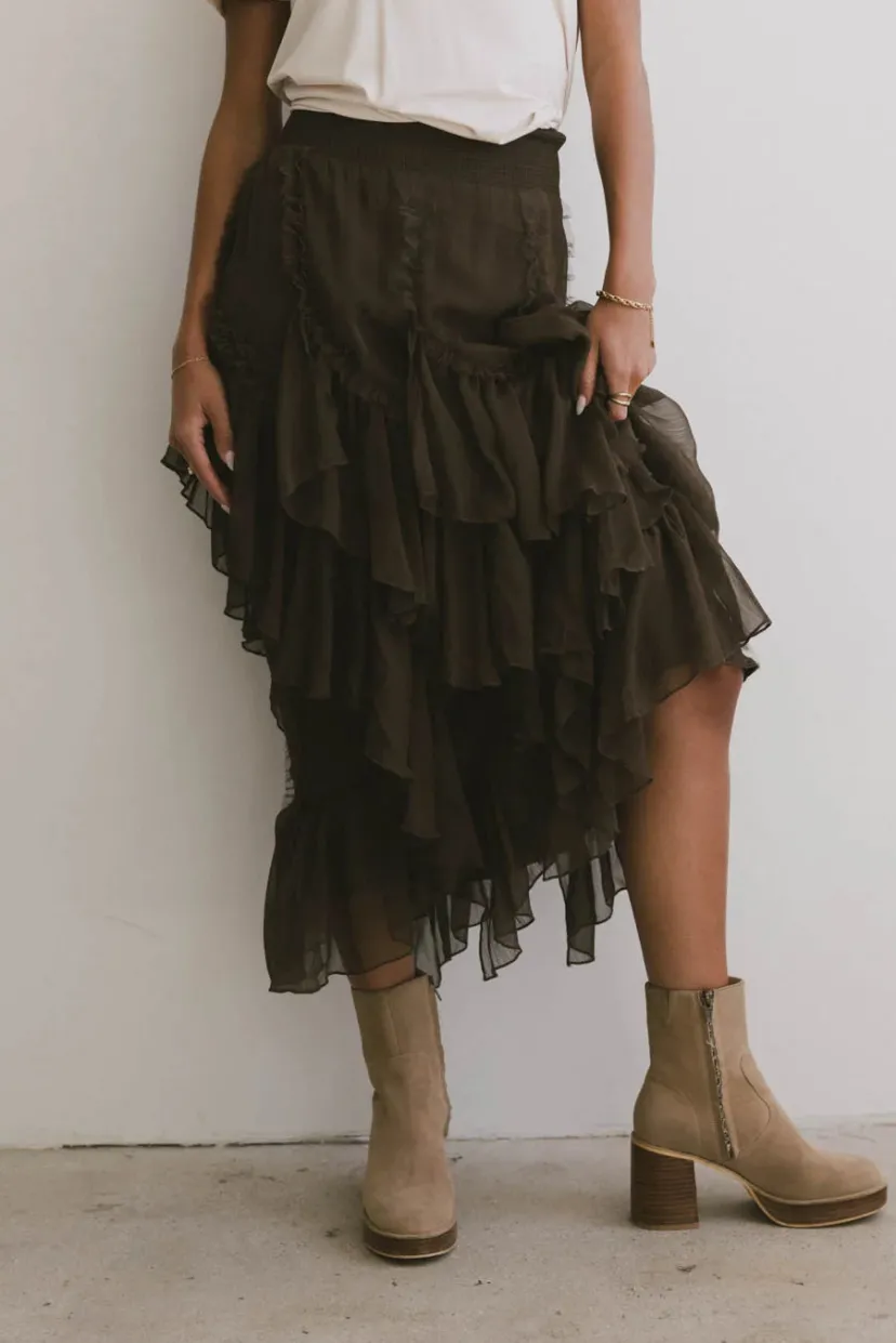 Skirts | All Bottoms>Bohme Emerson Ruffled Maxi Skirt in Brown