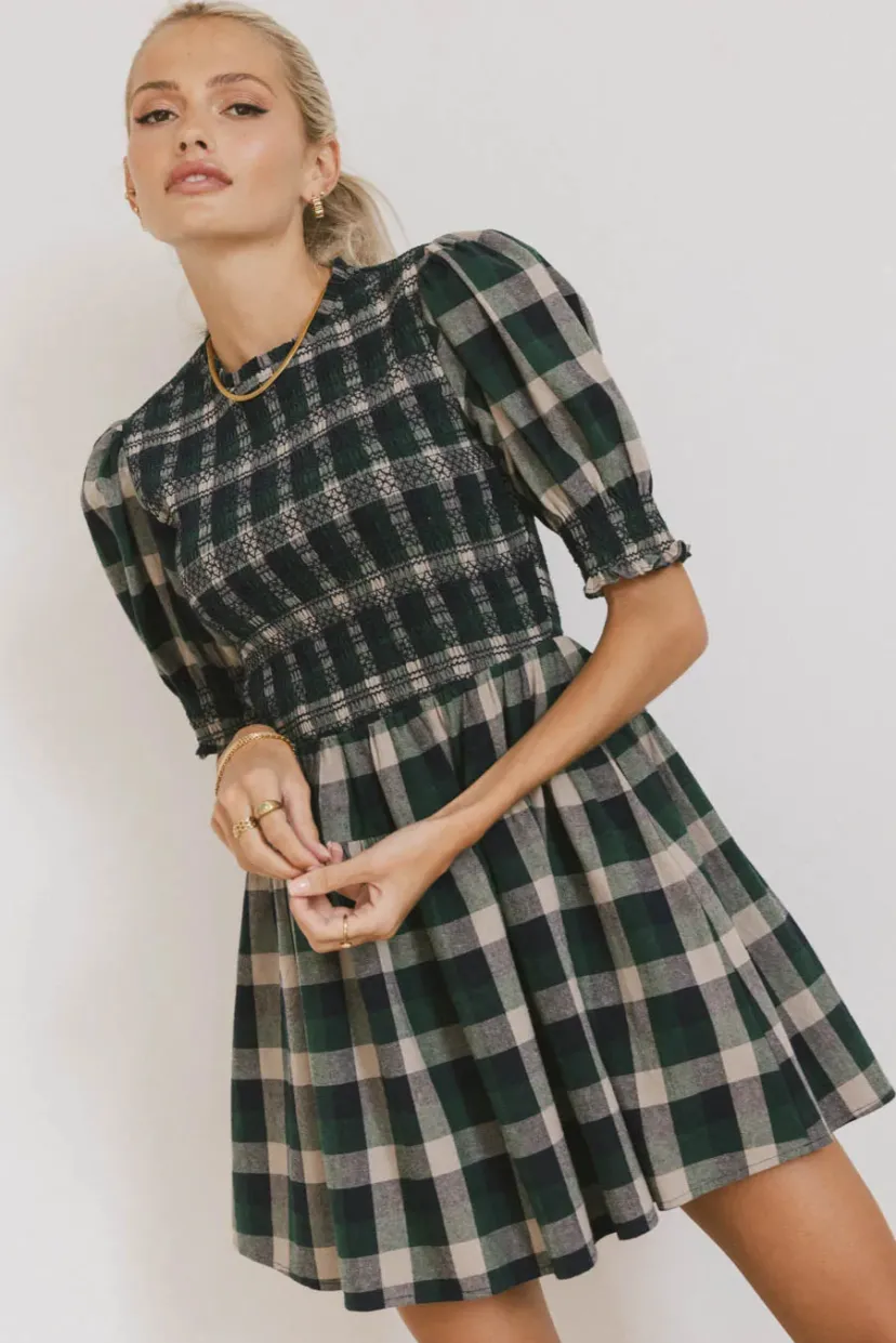 Dresses | Mini Dresses>Bohme Emmett Plaid Smocked Mini Dress