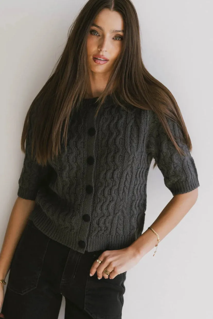 Sweaters | Cardigans>Bohme Erika Cable Knit Cardigan in Charcoal