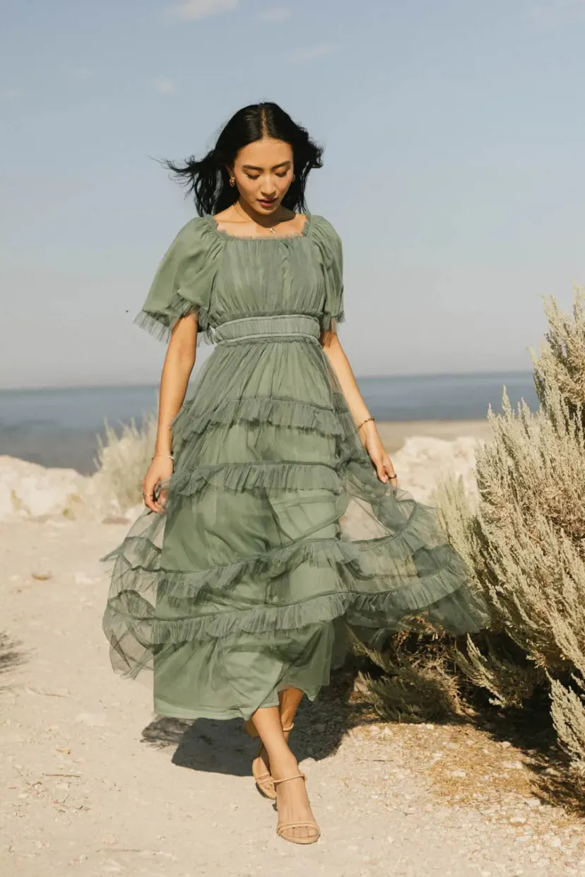 Dresses | Maxi Dresses>Bohme Eugena Ruffled Maxi Dress in Teal