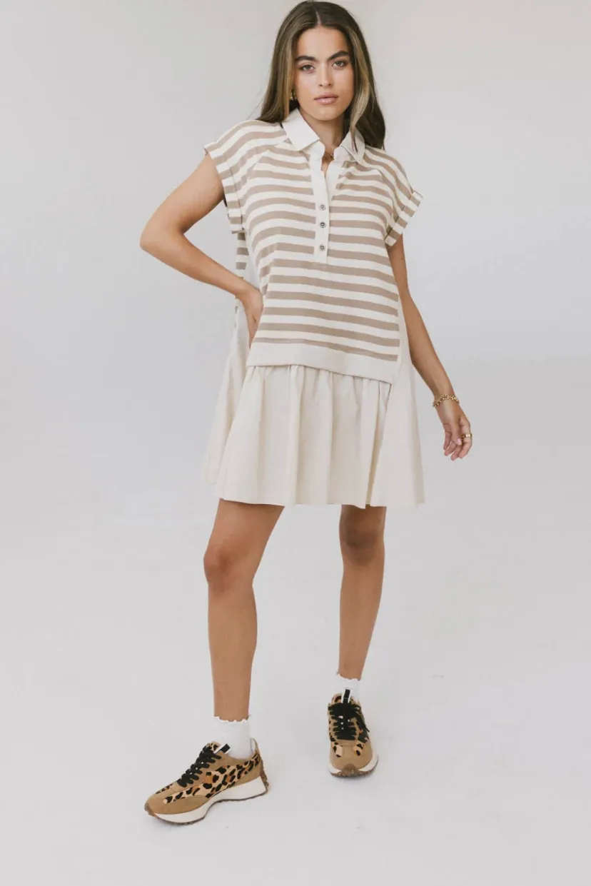 Dresses | Mini Dresses>Bohme Evan Collared Mini Dress in Taupe